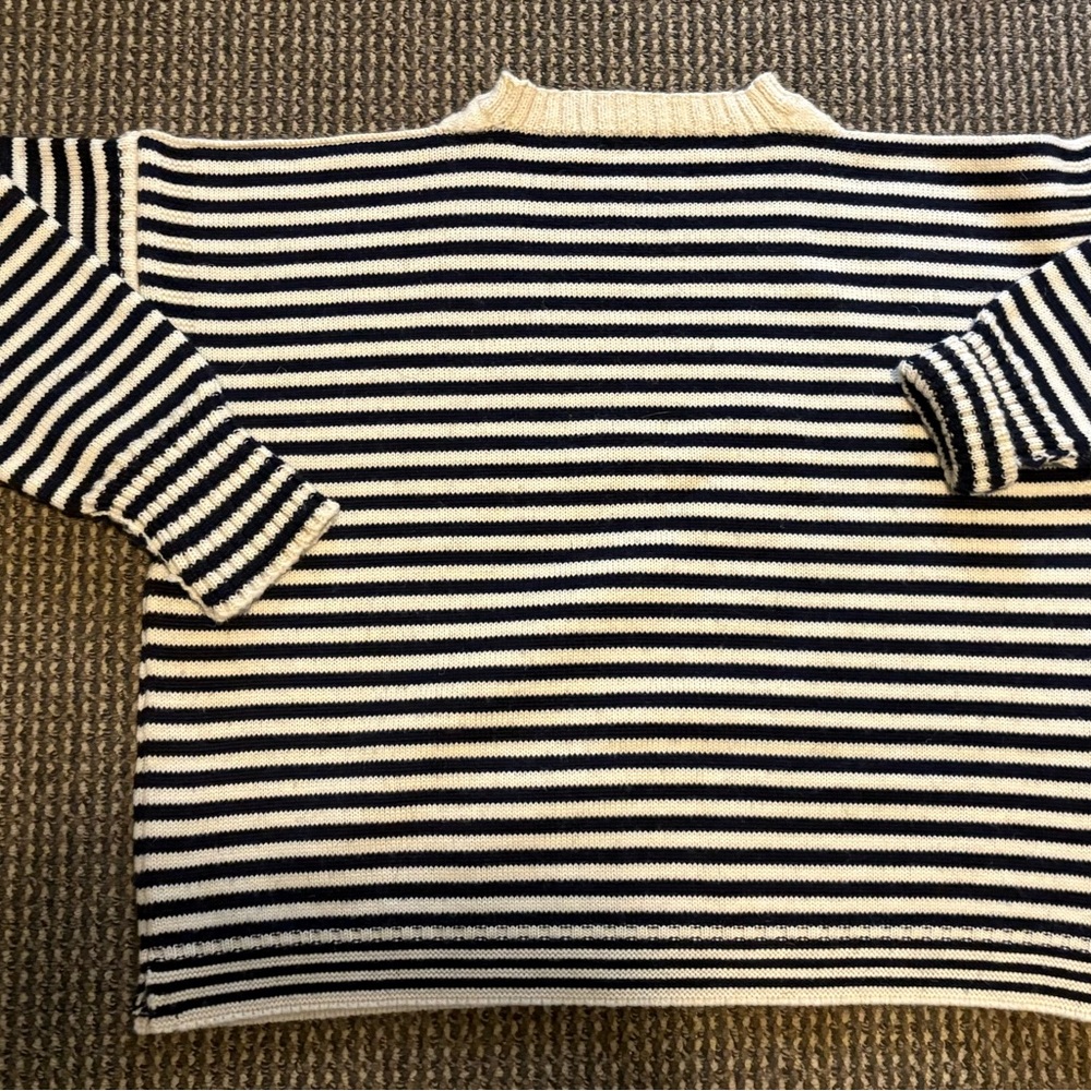 LE TRICOTEUR wool drop jumper sweater Striped Navy and Cream UNISEX Sweater